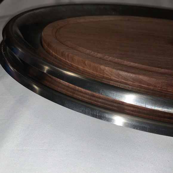 Vintage Beautiful Gently Loved Stainless Tray w Walnut Insert by Vollrath - Picture 8 of 12
